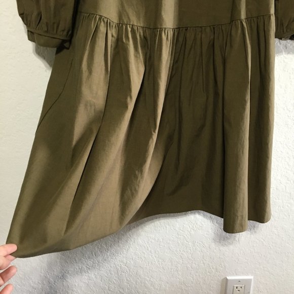 Rebecca Taylor NWT Womens 6 Knee Length Puff Sleeve Dress Dark Olive - Picture 8 of 15